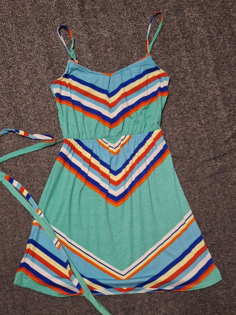 Girls' Mint Stripe Sundress with Multicolor Chevron